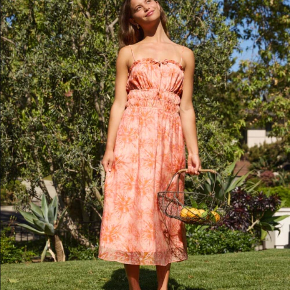 Lucy Paris NWT Goldie Floral Midi Dress Spaghetti Strap Tie Bodice Detail